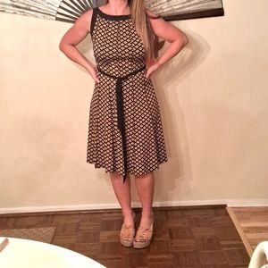 Like New, Black & Tan, Sleek&Silky, Midi Dress with Black Tie Belt